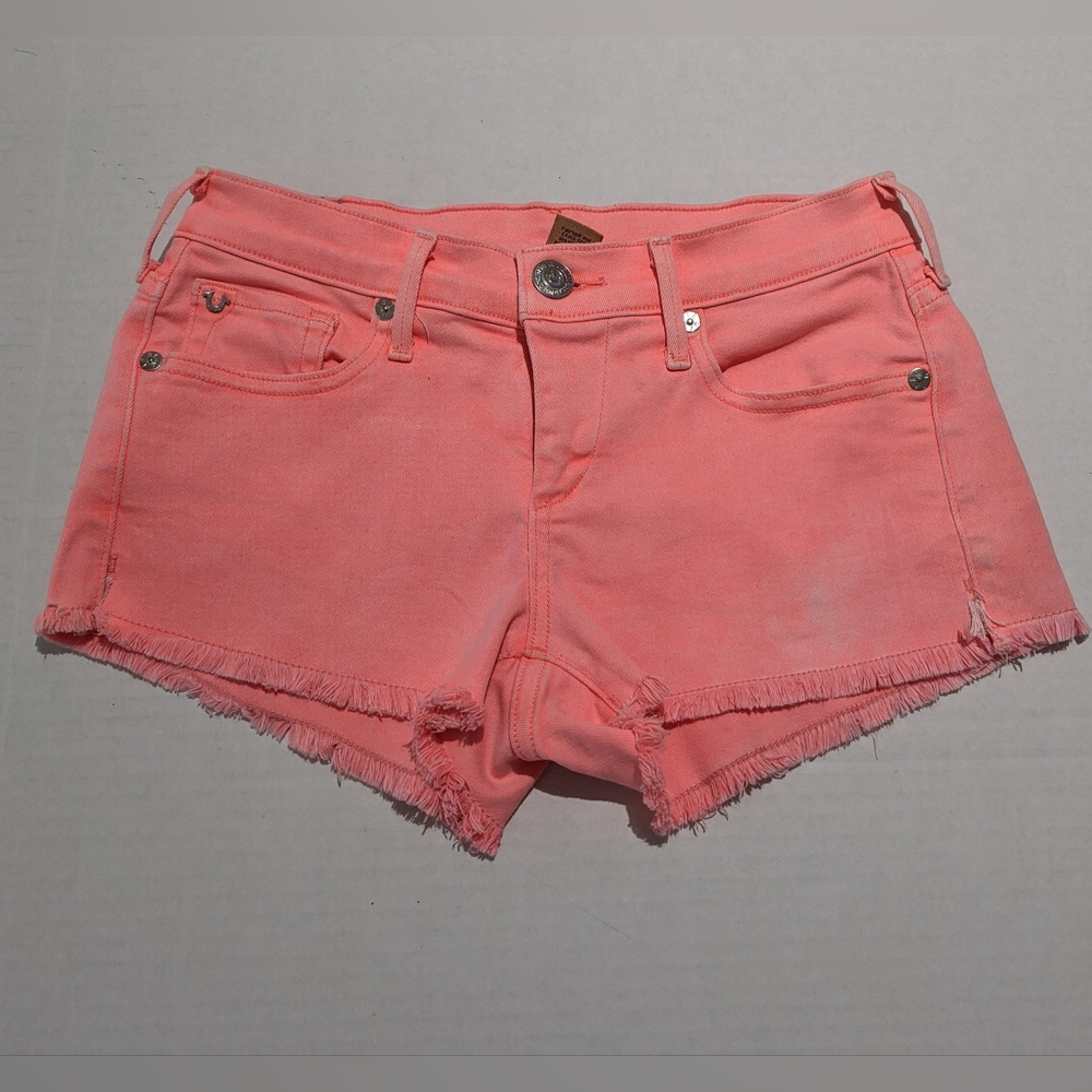 True Religion Women's Denim Jeans Shorts Bright Orange Size 26